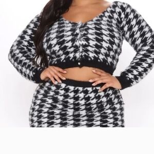 Fashion Nova Monochrome Houndstooth Skirt Set